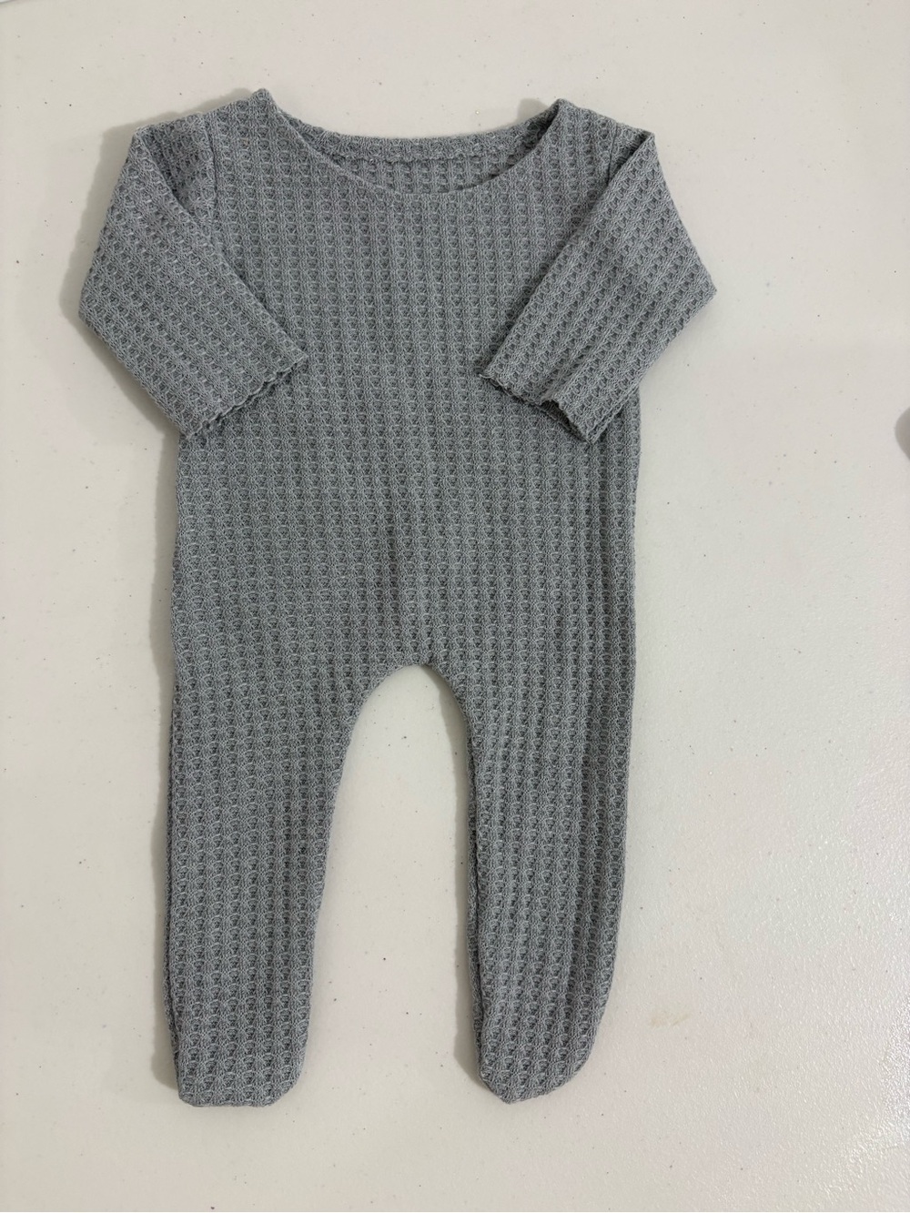 Waffle-Knit Grey Baby Footed One-Piece
